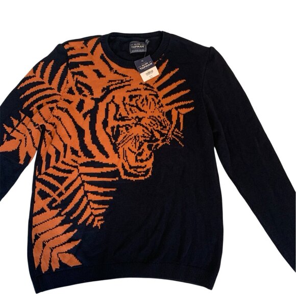 Topman Sweater Navy Orange Tiger Mens Size XL NWT - Picture 2 of 6